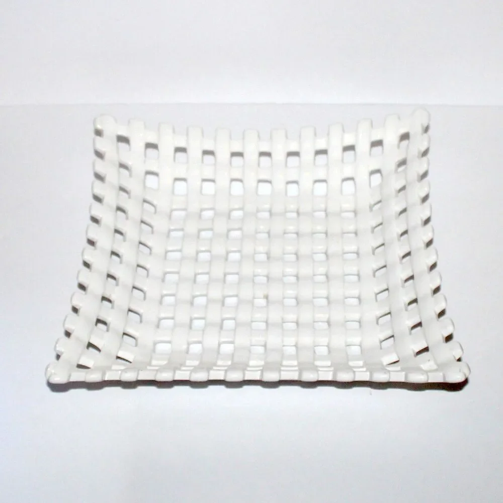 Pier 1 White Ceramic Lattice Bowl fruit basket weave 11